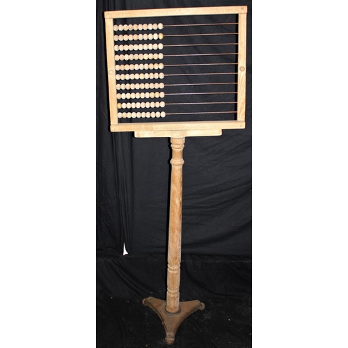 62 - PINE STANDING ABACUS ON TURNED STAND AND CAST METAL BASE (WORM AFFECTED) (H156, W59, D36cm)