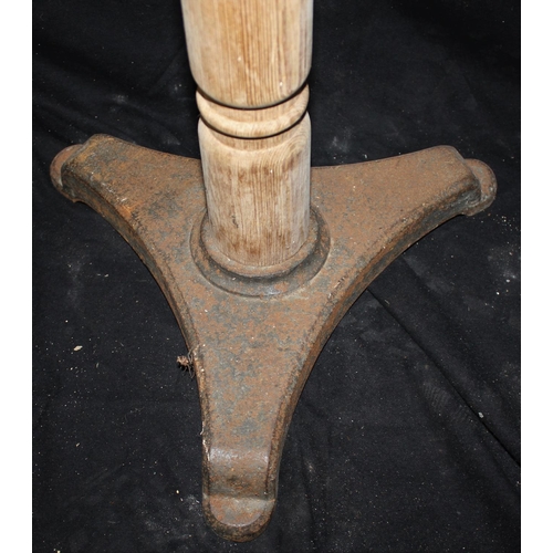 62 - PINE STANDING ABACUS ON TURNED STAND AND CAST METAL BASE (WORM AFFECTED) (H156, W59, D36cm)