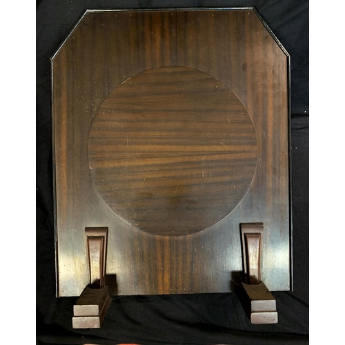 68 - WOODEN TRAY, OAK CARVED TABLETOP (1 STRUT FROM UNDERSIDE MISSING) & WOODEN FIRE SCREEN