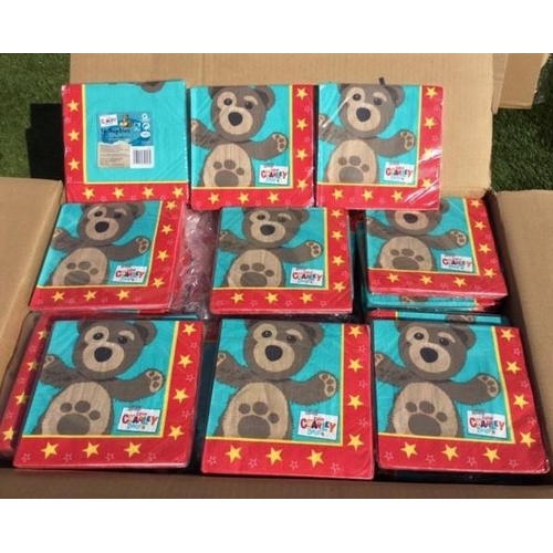 80 - BOX OF 144 INDIVIDUAL PACKS OF 16 LITTLE CHARLEY BEAR PARTY NAPKINS