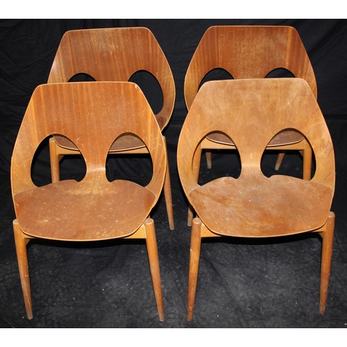 95 - SET OF 4 DANISH DESIGNED  KANDYA JASON PLYWOOD STACKABLE CHAIRS ON GENTLY TAPERING SPRAYED LEGS.  DE... 