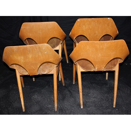 95 - SET OF 4 DANISH DESIGNED  KANDYA JASON PLYWOOD STACKABLE CHAIRS ON GENTLY TAPERING SPRAYED LEGS.  DE... 