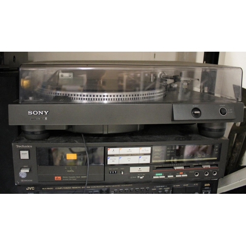 106 - VARIOUS AUDIO EQUIPMENT: SHARP GF9191 GHETTO BLASTER, JVC FX33L TUNER, ELCONIC RADIO/CASSETTE, PAIR ... 