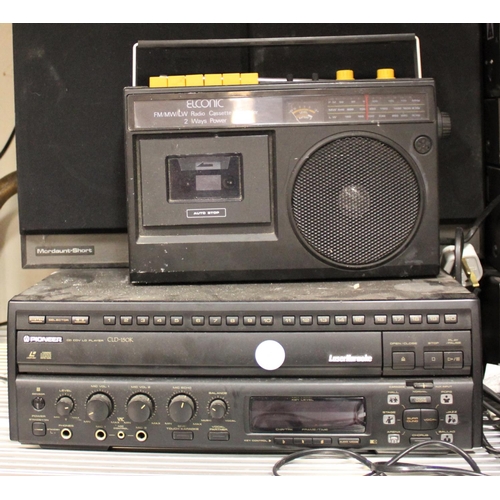 106 - VARIOUS AUDIO EQUIPMENT: SHARP GF9191 GHETTO BLASTER, JVC FX33L TUNER, ELCONIC RADIO/CASSETTE, PAIR ... 