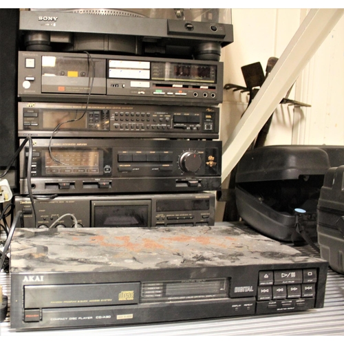 106 - VARIOUS AUDIO EQUIPMENT: SHARP GF9191 GHETTO BLASTER, JVC FX33L TUNER, ELCONIC RADIO/CASSETTE, PAIR ... 