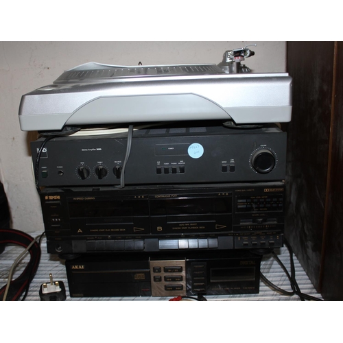 107 - VARIOUS HI-FI EQUIPMENT: ION USB TURNTABLE, NAD STERO AMPLIFIER, TENSAI DOUBLE CASSETTE, AKAI CD PLA... 