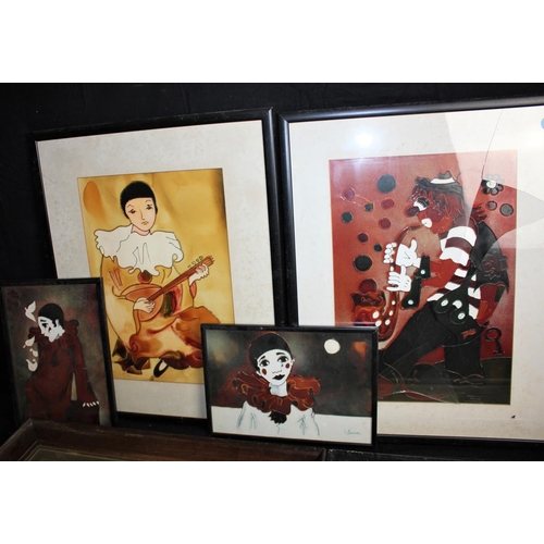 123 - FRAMED ARRANGEMENT OF ANIMAL PICTURES, FRAMED EMBROIDERY, 3 FRAMED PICTURES - 1 WITH DAMAGED GLASS