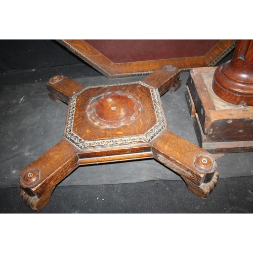 139 - OCTAGONAL TOP TABLE WITH LEATHER INSET ON PEDESTAL BASE - NEEDS ASSEMBLING/REPAIR