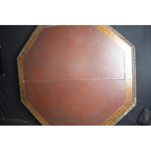 139 - OCTAGONAL TOP TABLE WITH LEATHER INSET ON PEDESTAL BASE - NEEDS ASSEMBLING/REPAIR