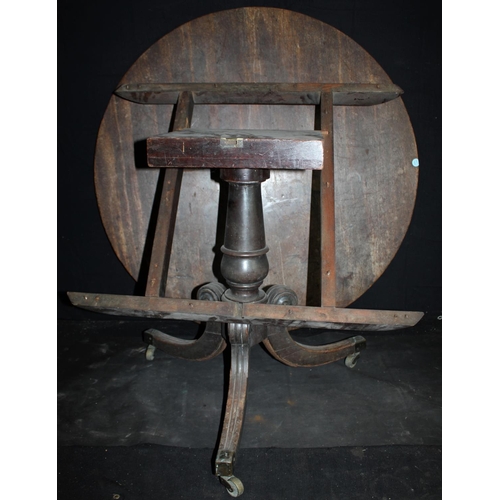 149 - CIRCULAR TILT TOP TABLE ON TRIPOD BASE - NEEDS REPAIR