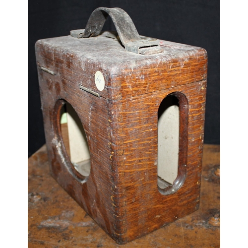 174 - TIN TRUNK, COPPER FENDER, OAK INSTRUMENT BOX