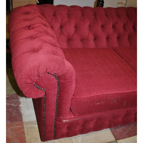 178 - RED DRAYLON CHESTERFIELD SOFA