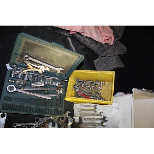 197 - BOX SPANNERS, SOCKETS, PLIERS ETC