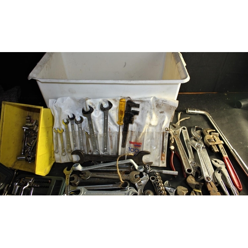 197 - BOX SPANNERS, SOCKETS, PLIERS ETC