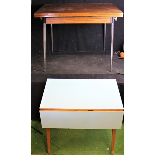 205 - CHROME BASE LAMINATE TOP DRAWER LEAF TABLE & BLUE LAMINATE TOP KITCHEN TABLE FITTED DRAWER