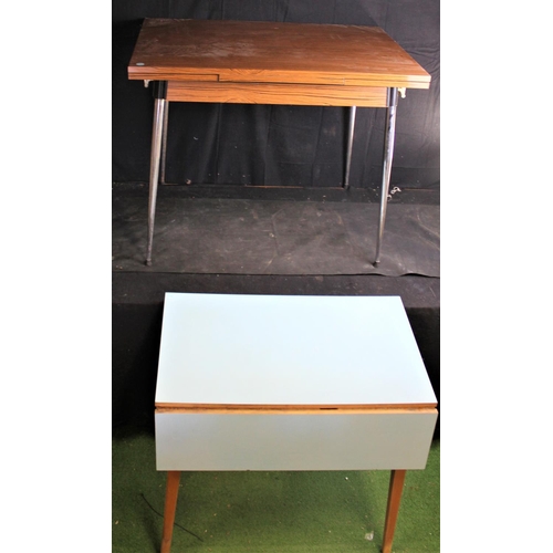 205 - CHROME BASE LAMINATE TOP DRAWER LEAF TABLE & BLUE LAMINATE TOP KITCHEN TABLE FITTED DRAWER