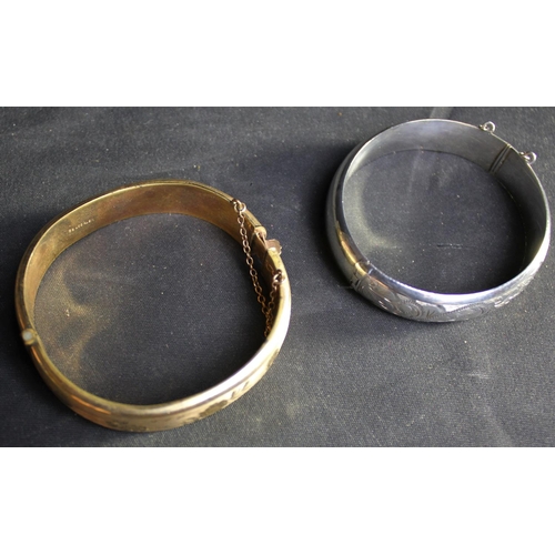 207 - SILVER BANGLE (18.4g) & ROLLED GOLD BANGLE