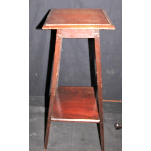 223 - 2 PLANT STANDS (1 DAMAGED), BAMBOO SIDE TABLE, TRIPOD WINE TABLE BASE WITH BRASS TOP, WINE TABLE TOP... 