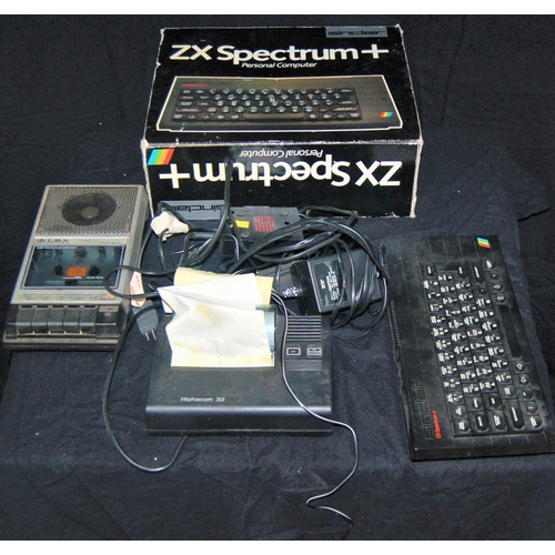 23 - SINCLAIR ZX SPECTRUM+ IN ORIGINAL BOX & USER GUIDE, CASSETTES, ALBA CASSETTE DECK, ALPHACOM 32 PRINT... 