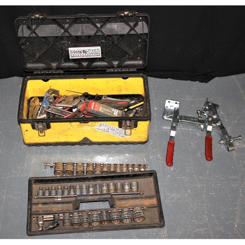 243 - TOOL BOX WITH TOOLS INCLUDING CLAMPS