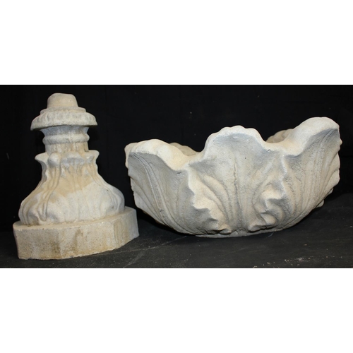 260 - ORNATE STONEWORK TULIP DESIGN URN ON HEXAGONAL BASE (2 PIECES)