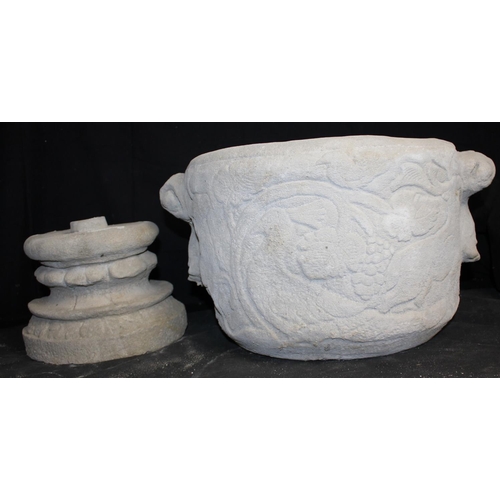 262 - CIRCULAR STONEWORK PLANTER FEATURING STAGS & TROPICAL BIRDS (2 PIECES) - OPTION LOT 263