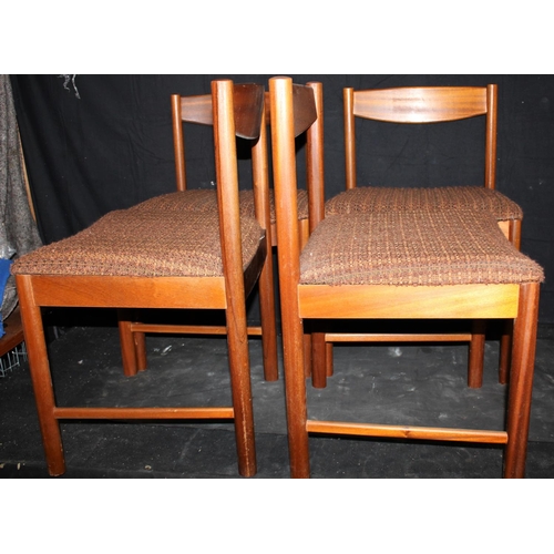 64 - SET 4 TEAK DINING CHAIRS WITH UPHOLSTERED SEATS