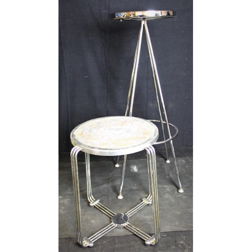 66 - CHROME CHAIR, SMALL STOOL/STEPS, CHROME BREAKFAST BAR STOOL & LOW CHROME STOOL