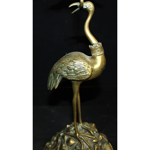 83 - PAIR BRASS CANDLESTICKS IN FORM OF STORKS (H39cm) IN THE STYLE OF THOMAS ABBOTT, BIRMINGHAM