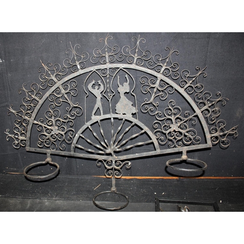 85 - IRONWORK POT HOLDER DEPICTING FLAMENCO DANCERS & IRONWORK FLORAL WALL HANGING