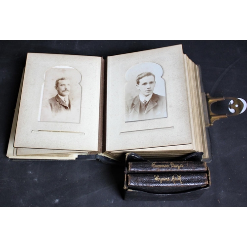 87 - LEATHER CASED PHOTOGRAPH ALBUM, LEATHER PRAYER & HYMN BOOK