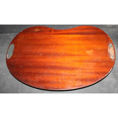 277 - KIDNEY SHAPED INLAID TRAY WITH BRASS HANDLES