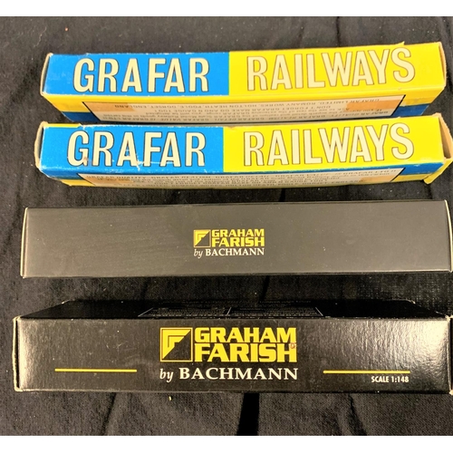 23 - 4 N GAUGE COACHES: 2 BACHMANN, 2 GRAFAR RAILWAYS - BOXED