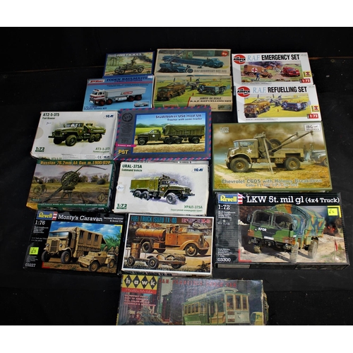 195 - 15 PLASTIC KITS: MILITARY, PLANES & SHIPS INCLUDING AIRFIX & IBG