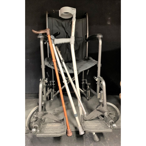 579 - DRIVE WHEELCHAIR, 3 WALKING STICKS & 1 CRUTCH