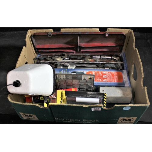 564 - BOX TOOLS, FIRE EXTINGUISHER & TARPAULIN