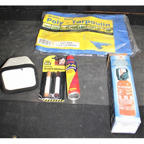 564 - BOX TOOLS, FIRE EXTINGUISHER & TARPAULIN