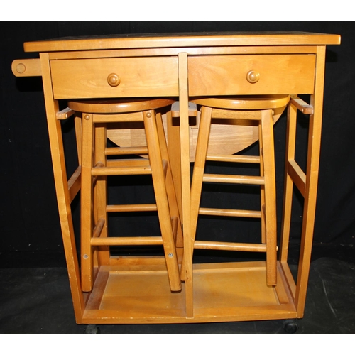 573 - DROP LEAF BREAKFAST BAR TROLLEY FITTED 2 STOOLS
