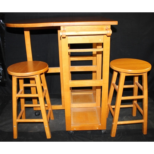 573 - DROP LEAF BREAKFAST BAR TROLLEY FITTED 2 STOOLS