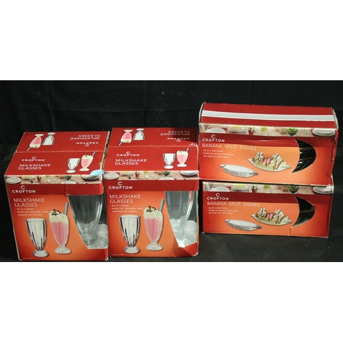 119 - @2 PACKS OF 4 CROFTON MILKSHAKE GLASSES & 2 PACKS OF 4 CROFTON BANANA SPLIT DISHES