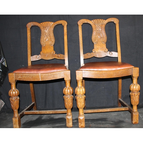 136 - 4 CARVED OAK DINING CHAIRS