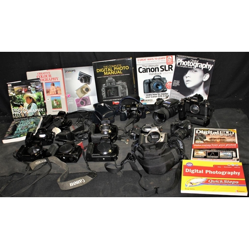 158 - BOX VARIOUS SLR CAMERAS & BOOKS ON PHOTOGRAPHY