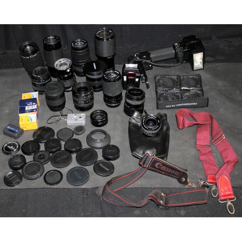 159 - BOX CAMERA LENSES, FLASHES, FILTERS ETC