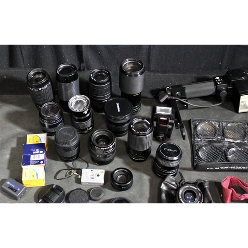 159 - BOX CAMERA LENSES, FLASHES, FILTERS ETC