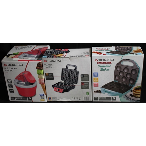 172 - @AMBIANO 12w ICE CREAM MAKER, AMBIANO 1000w WAFFLE MAKER & AMBIANO SWEET TREAT PANCAKE MAKER