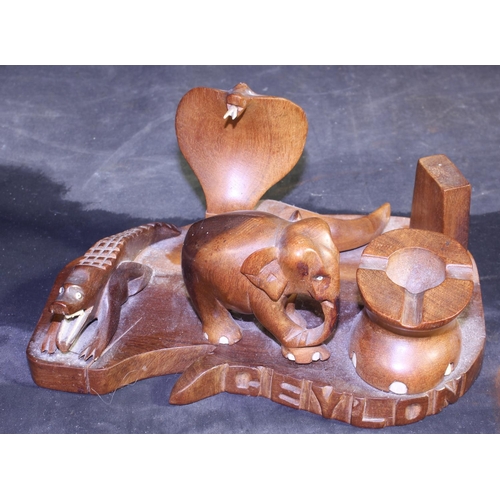 29 - CEYLON WOODEN TABLE CENTRE & LIONS HUNTING PLAQUE