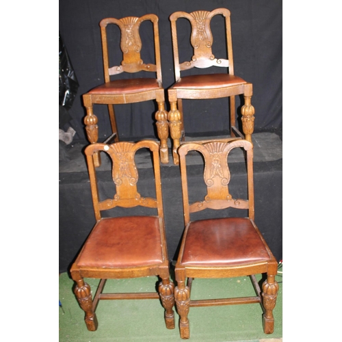 136 - 4 CARVED OAK DINING CHAIRS