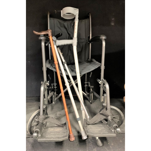 26 - DRIVE WHEELCHAIR, 3 WALKING STICKS & 1 CRUTCH