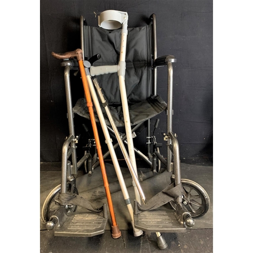 26 - DRIVE WHEELCHAIR, 3 WALKING STICKS & 1 CRUTCH