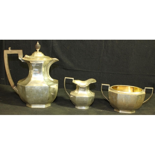 1 - 3 PIECE SILVER TEA SERVICE - HEITZMAN & SONS CARDIFF PLUS SILVER TEA POT WITH EBONISED HANDLE